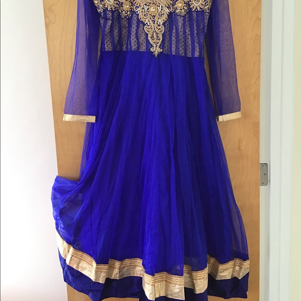 Royal blue Anarkali bridal party dress
